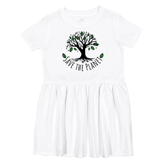 Inktastic Save the Planet Tree Design with Green Leaves Girls Toddler Dress
