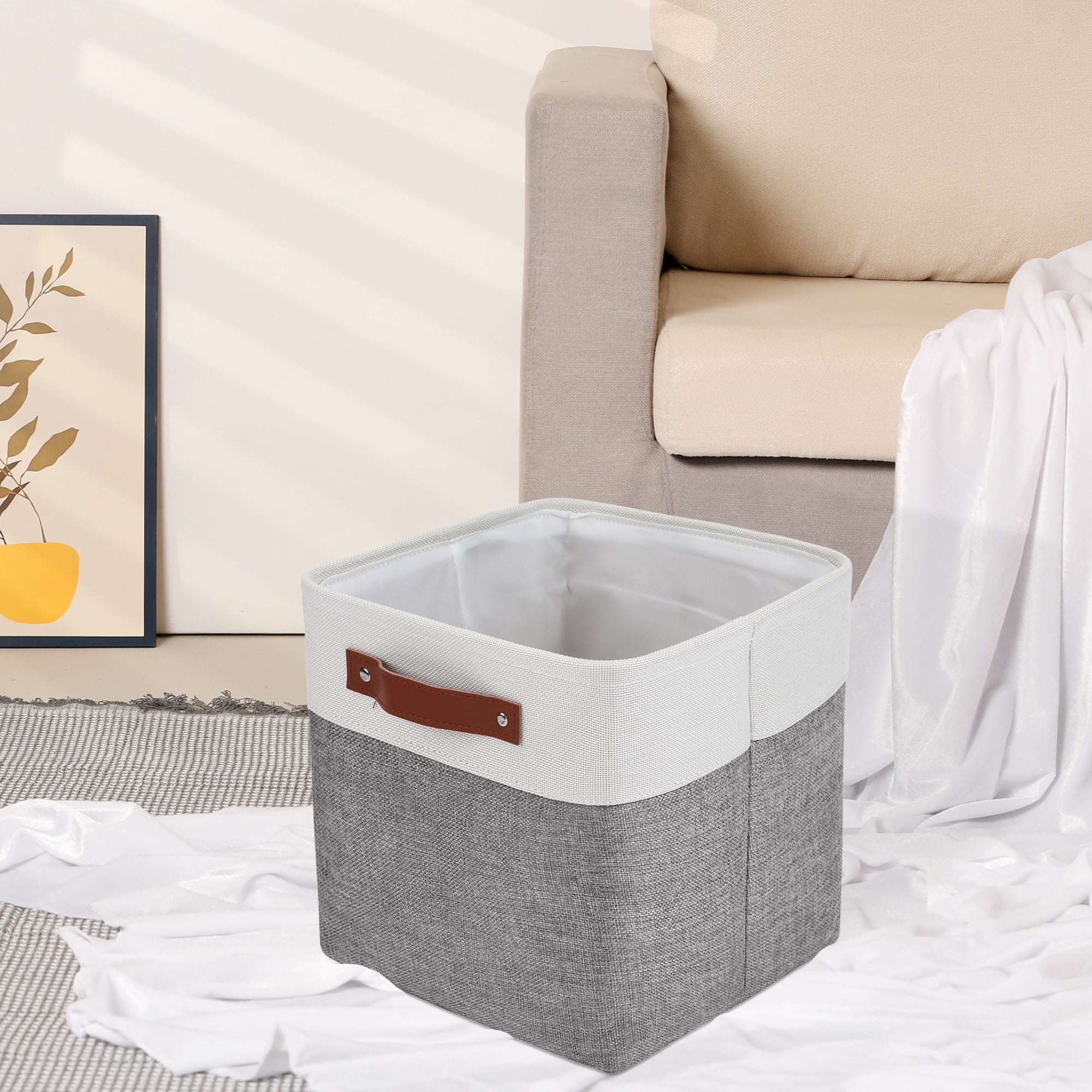 Unique Bargains Storage Cube Fabric Bin with Handles Gray 11*11*11in