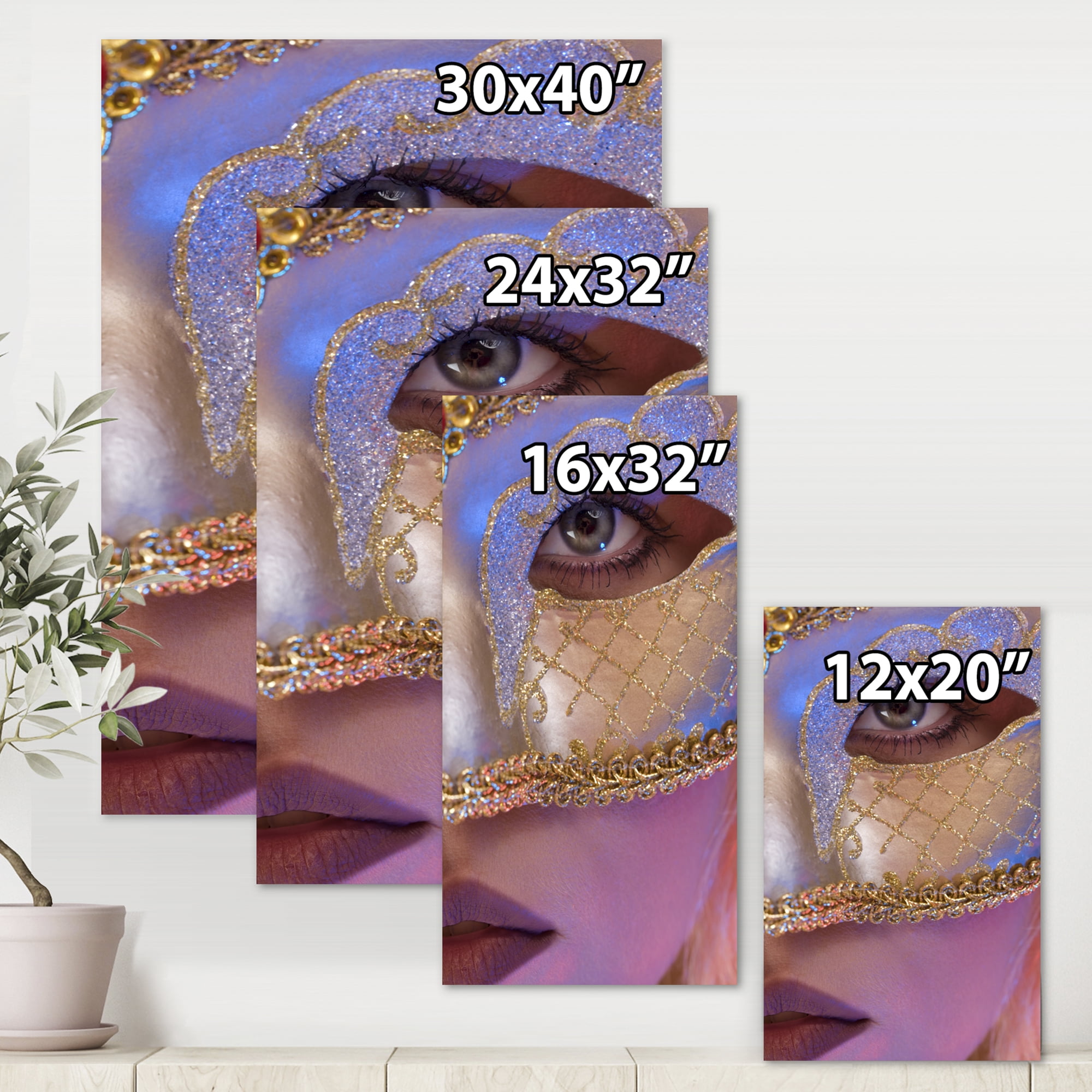 Designart ' Venetian Mask On Female Face ' Modern Canvas Wall Art Print