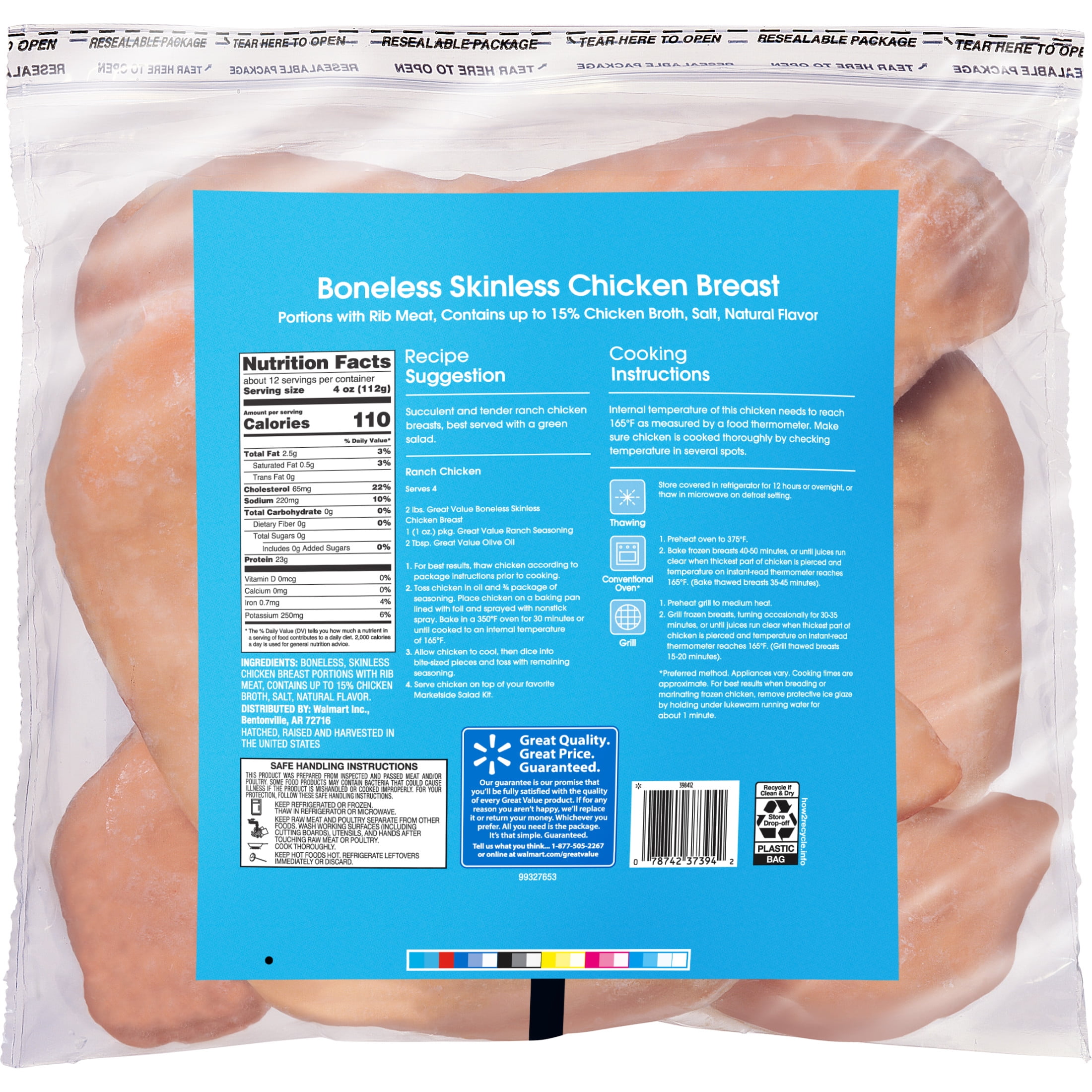 Facts Oz Chicken Breast Nutrition Great Value Boneless Skinless