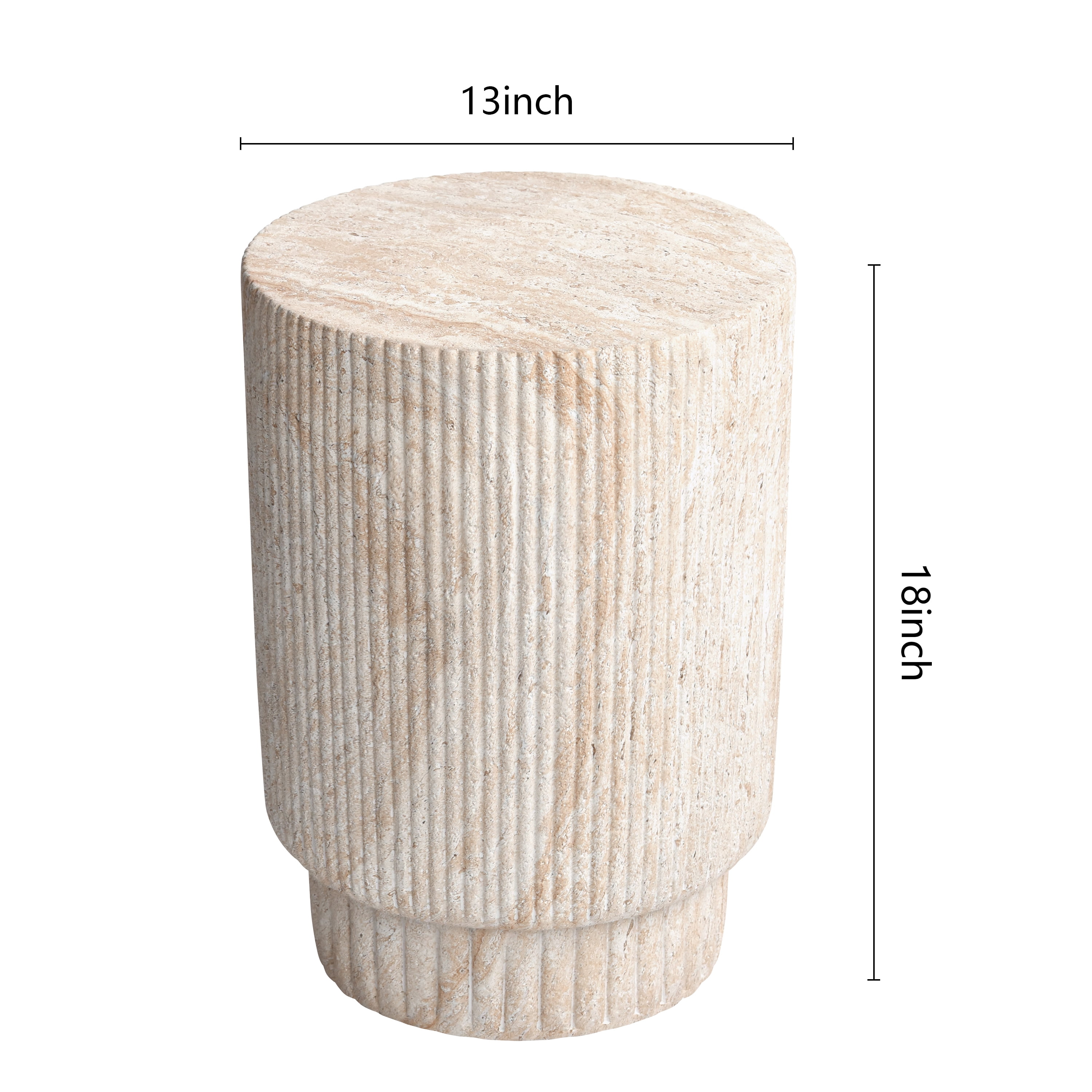 Column Travertine Stone Finish Italian Design MgO Side Accent Table