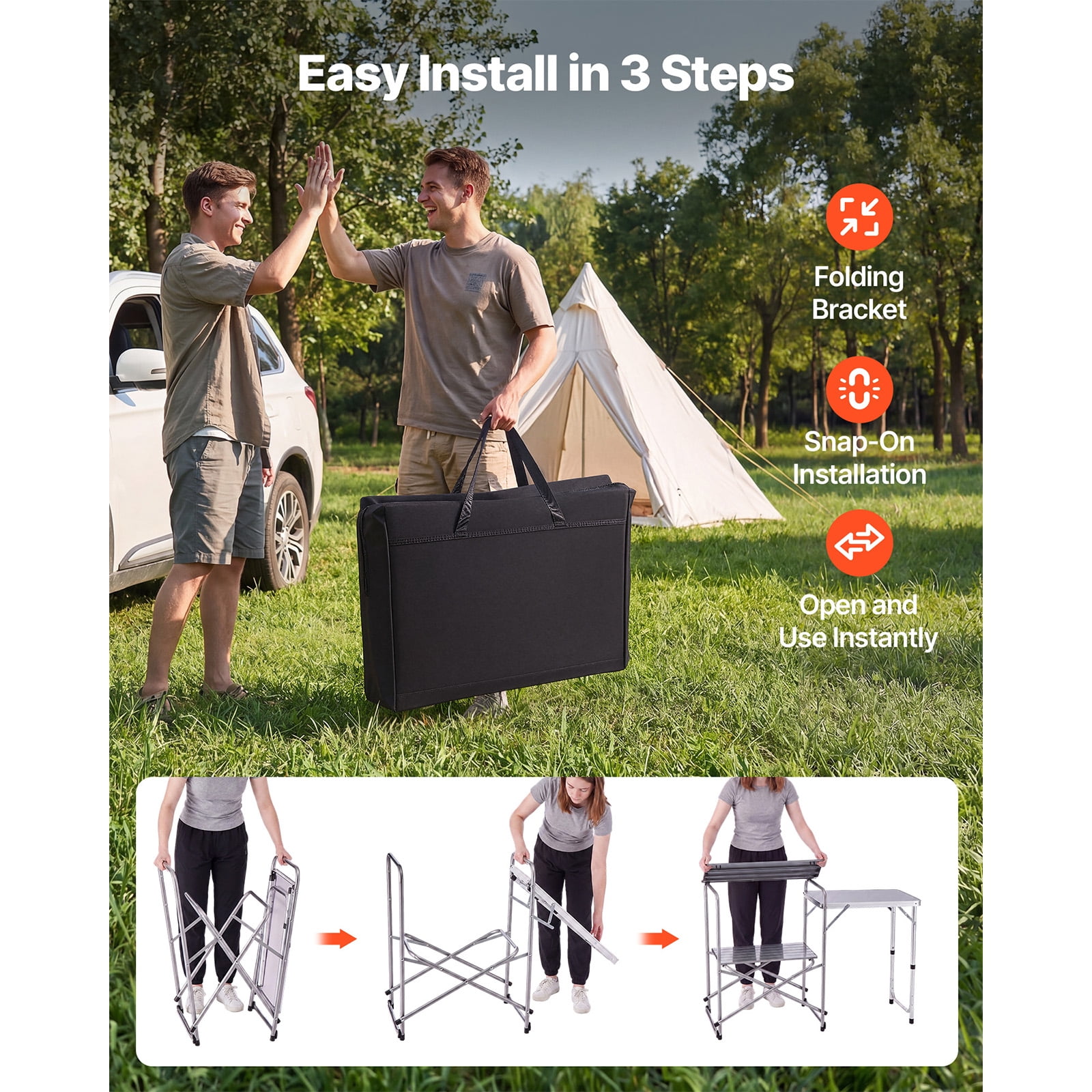 KFFKFF Portable Camping Kitchen Table with Foldable Design, Heat-Resistant Surface, Side Table, and Carry Bag, Perfect for Outdoor Cooking, Picnics, BBQs, and RV Adventures