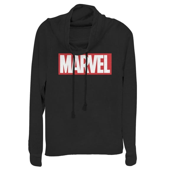 Junior's Marvel Classic Bold Logo  Cowl Neck Sweatshirt Black Medium
