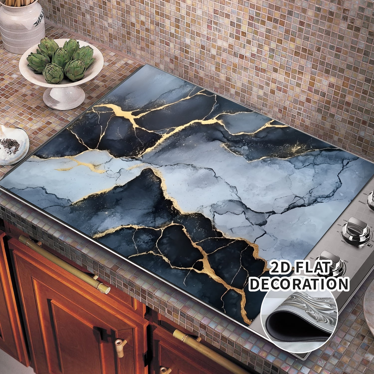 28x20 Inches Stove Top Covers for Electric Stove Black marble - Glass Stove Top Cover