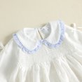 thumbnail image 6 of Cjfdfy Toddler Baby Girl Fall Outfits Smocked Long Sleeve Doll Collar Bows Ruffle Long Sleeve T-shirt With Striped Pants Little Girl Cute Elegant Fall Winter Clothes 6M-4Y, 6 of 9