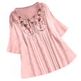 thumbnail image 2 of Pincandy Fashion Women Summer Casual-Neck Bandage Short Sleeve T-Shirts Summer Casual Oversized Striped 3/4 Puff Sleeve Romper Dress One Piece Jumpsuits,Pink,M, 2 of 3