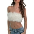 thumbnail image 2 of Faithtur Women Rave Bandeau Off Shoulder Solid Color Plush Patchwork Back Zipper Tube Tops for Party Nightclub, 2 of 8