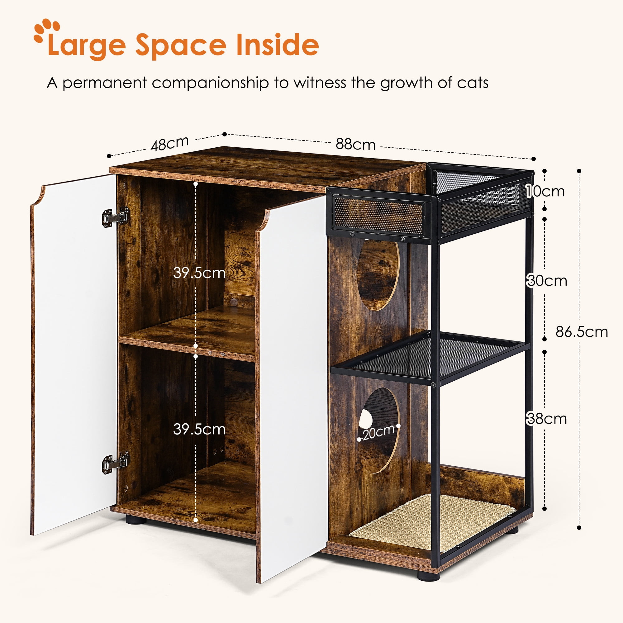 Litter Box Enclosure for 2 Cats, Rustic Brown Hidden Cat Litter Box Furniture Cabinet, Enclosed Cat Litter Boxes with Ventilation Side Openings