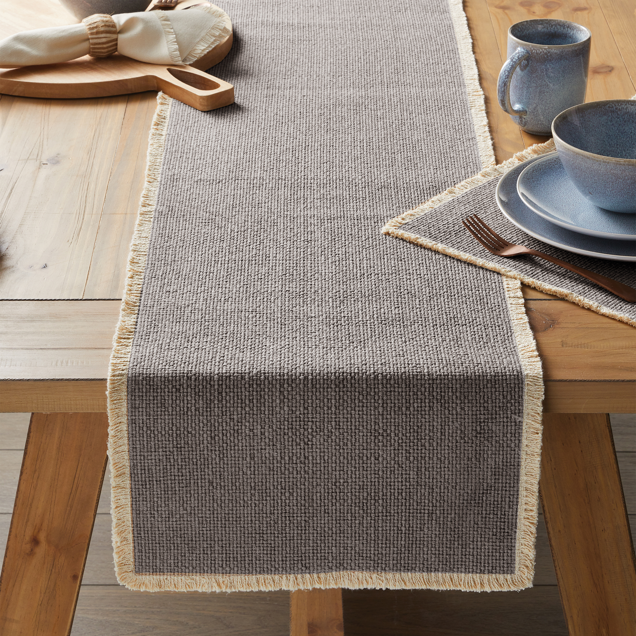 Better Homes Gardens Fringe Cotton Rich 14 X 90 Table Runner Grey