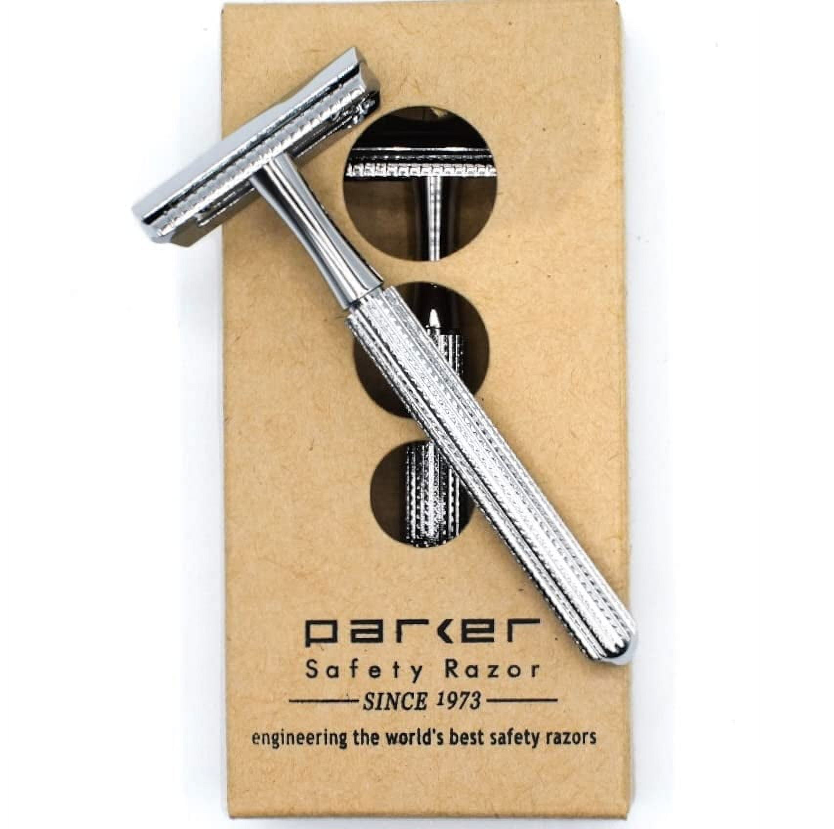Parker Safety Razor, Model 78R 3-Piece Closed Comb Safety Razor with 5 Parker Platinum Blades Included (High Luster Chrome)