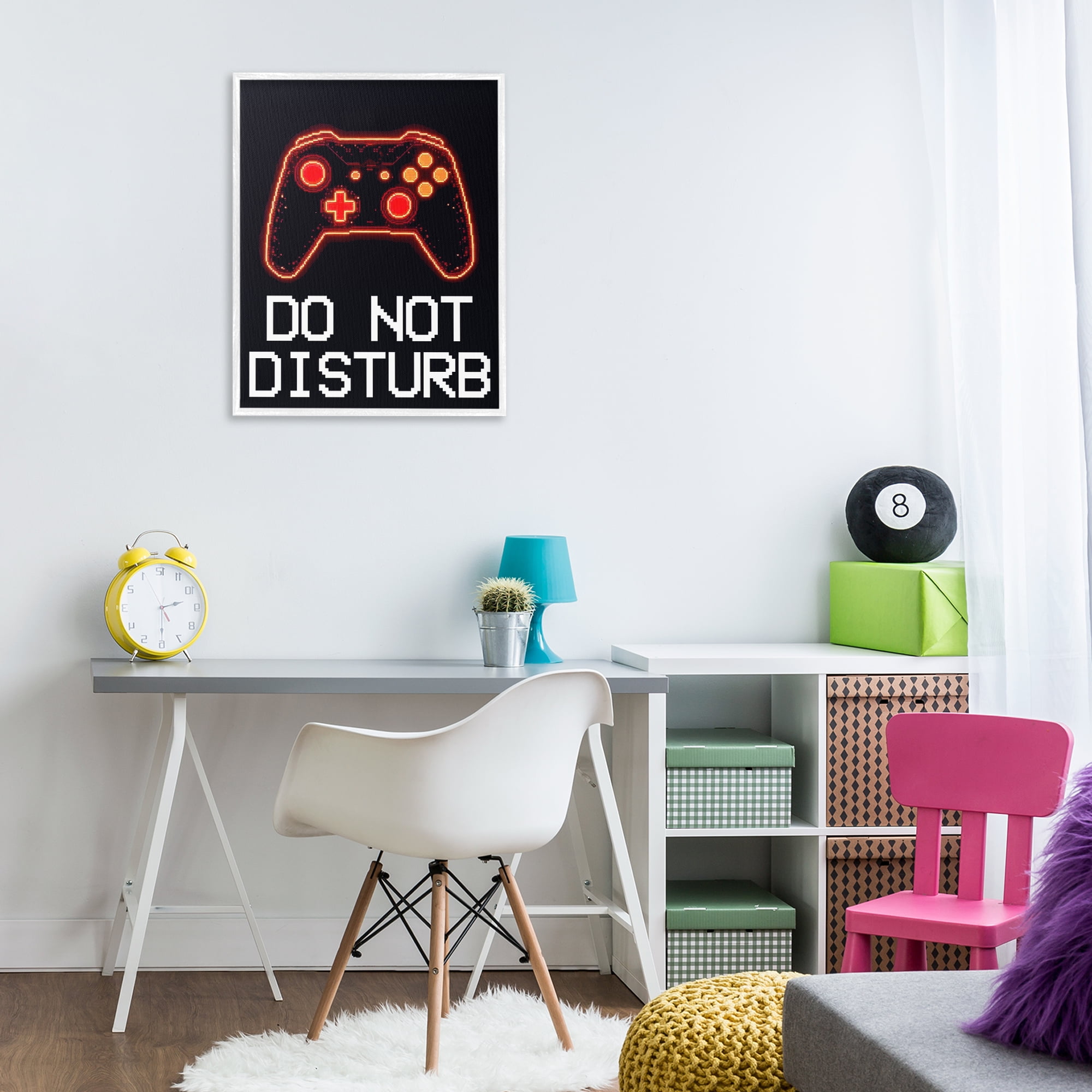 Do Not Disturb Neon Control White Framed Giclee Art, design by Kim Allen