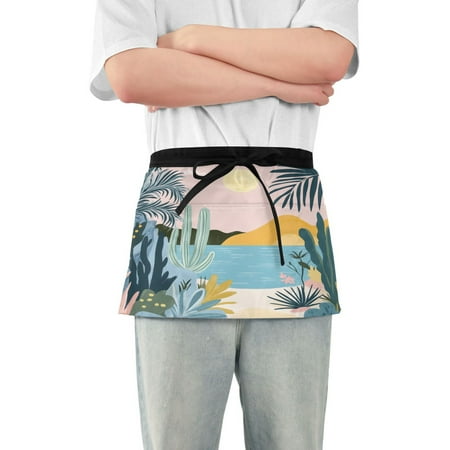 

Yayeee Waist Apron with Pockets for Cooking Waterproof Half Server Aprons Boho Style Sun