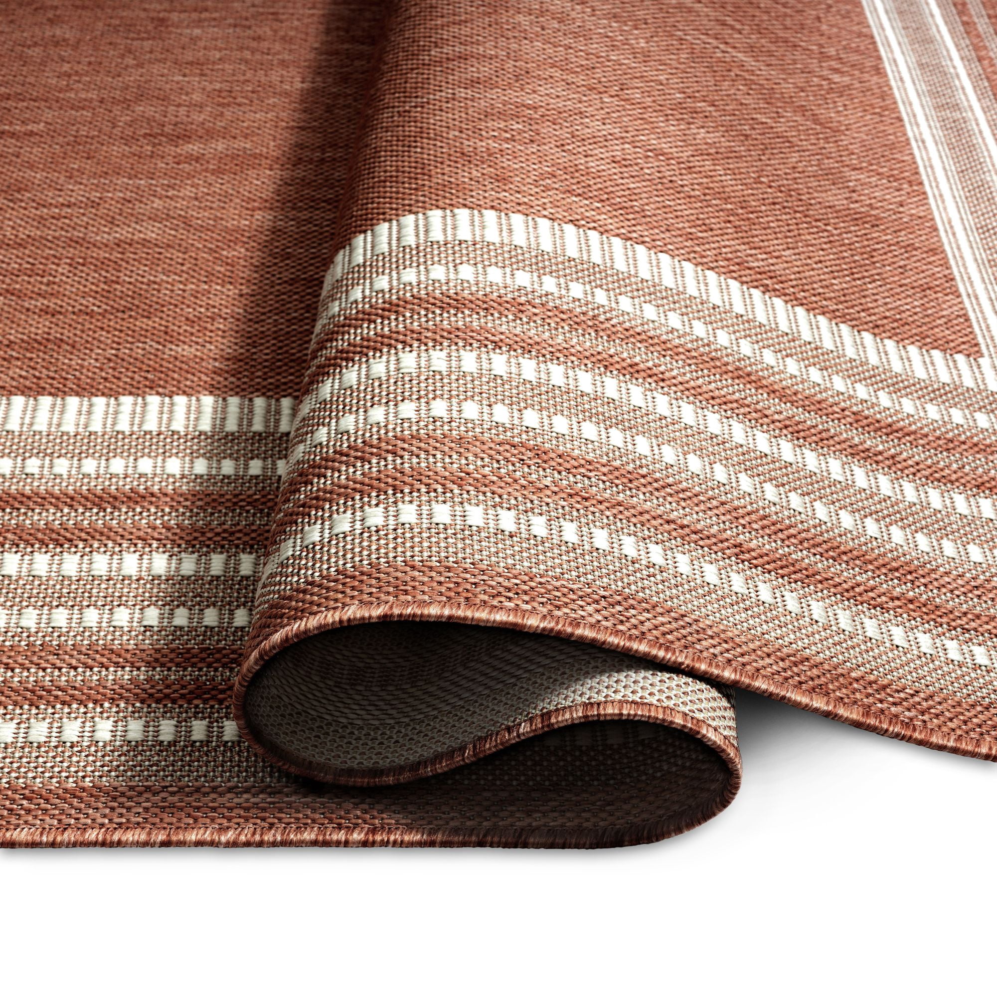 Nicole Miller New York Patio Country Layla Modern Border Indoor/Outdoor Area Rug, Terracotta/Ivory , 7'9"x10'2"