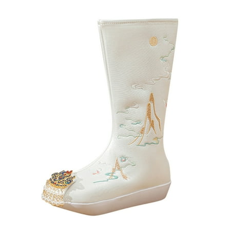 

ZIZOCWA Women Shoe Charms Womens Leather Boots Wide Calf Size 11 Women Fashion Boots Inner High Heel Old Cloth Shoes National Style Bare Embroidered Boots Women S Chaps