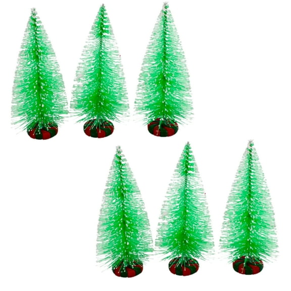 Green Winter Wonderland Village Bottle Brush Christmas Trees 4 Inches Seasonal Ornament Indoor Holiday Festive Display Miniature Design Decor Peppermint Candy Base 3 Pieces Pack of 2