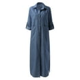 thumbnail image 4 of Robe de Voyage pour Femmes, Robe Décontractée à Manches Longues, Col en V, Ajustée, Mode, Boutonnée, Sexy, en Denim, Taille 3TG, 4 of 6