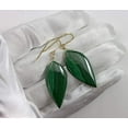 thumbnail image 2 of 14k Gold Filled Malachite Earrings Green Pointed Teardrop Large Striped Smooth Drops Simple 2 Inch Designed for Adult Women, 2 of 5