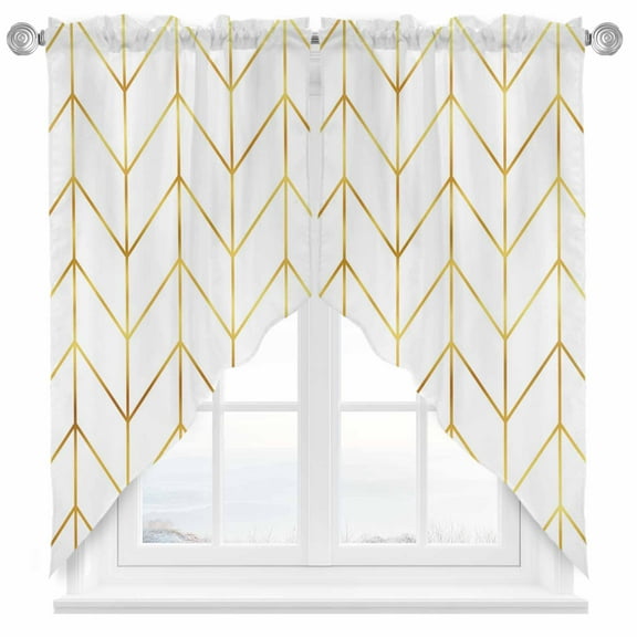 Golden Chevron Swag Valances for Windows 2 Pack Lines Abstract Geometric Minimalist Swag Kitchen Curtains 63 Inches Long Rod Pocket Short Window Treatment for Kitchen Bathroom 36"x63"