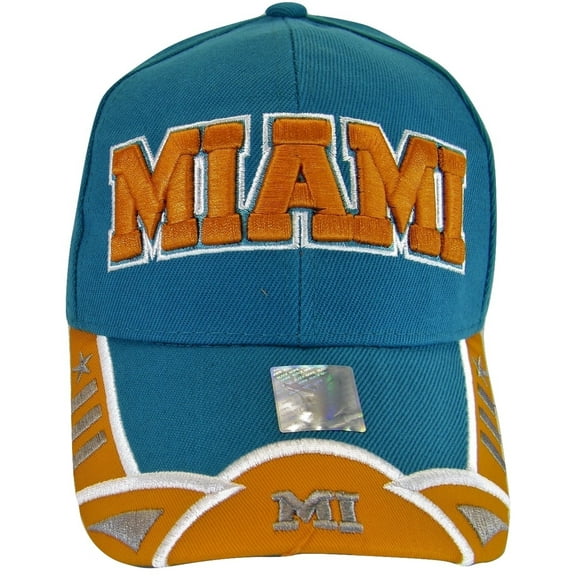 Miami Men's Small Star & Dashes 2-Tone Adjustable Baseball Cap (Aqua/Orange)