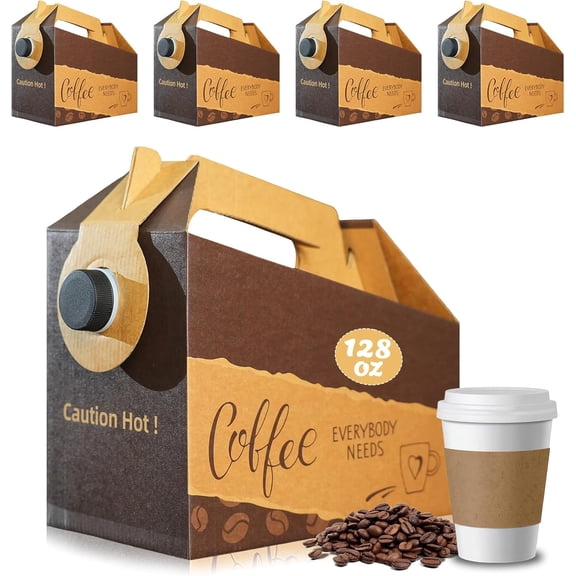 5 Pack 128 oz Disposable Coffee Box Dispensers, Insulated Coffee To Go Containers with Handles and Lids, Portable Hot and Cold Drink Dispensers for Catering, Parties, Events and Takeout