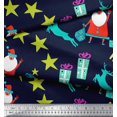 thumbnail image 2 of Soimoi Blue polyester Crepe Fabric Santa & Gifts Kids Print Fabric by the Yard 42 Inch Wide, 2 of 3