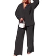 thumbnail image 1 of VISgogo Conjunto de Traje Femenino de 2 Piezas, Camisa de Manga Larga con Solapa de Color Sólido + Pantalones Largos Sueltos para Mujer, S/M/L/XL/XXL VISgogo moda, 1 of 9