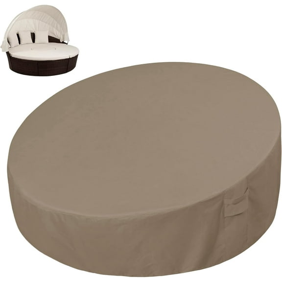 Heavy Duty 600D Outdoor Daybed Cover 88 Inch UV Resistant Patio Round Sofa Cover Waterproof Outdoor Canopy Daybed Sofa Cover with Air Vent 88" Dia x 35"/18" H, Camel
