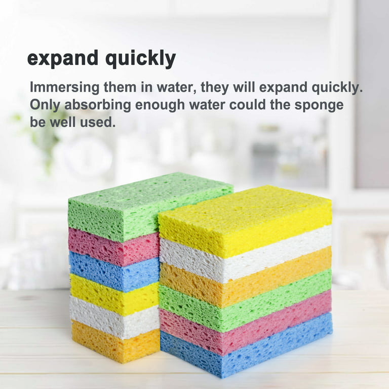 METUUTER 12-Count Kitchen Sponges- Compressed Cellulose Cleaning Sponges Non-Scratch Natural Sponge for Kitchen Bathroom Cars, Funny Cut-Outs DIY