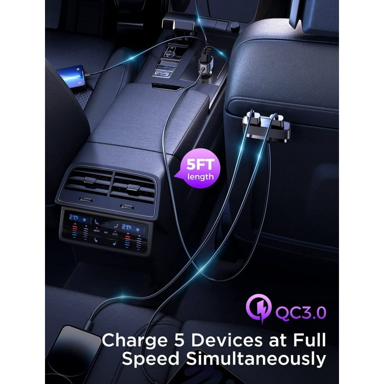 5-Port USB Fast Car Charger, QC3.0 Fast Charging Adapter, 5 Multi Port  Cigarette Lighter Car Phone USB Charger Compatible with  iPhone/Android/Samsung