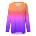thumbnail image 3 of Fshinging Women's Tops Gradient Casual Long Sleeve V Neck Lady Office Commute Tunic Blouse, 3 of 7