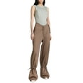 thumbnail image 2 of SAYOO Women Trousers, Casual Drawstring Tie-Up Waist Solid Color Elastic Adjustable Ankle Straight Loose Pants, 2 of 4