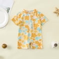 thumbnail image 2 of CAIVO Baby Girls One-Piece Swimsuit Toddler Rash Guard Flower Print Short Sleeve Zipper Crewneck Summer Swimwear Beach Bathing Suit For Kids, 2 of 9