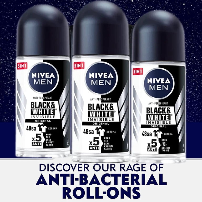 NIVEA MEN, Deodorant Roll-on, 48h, Invisible Black and White