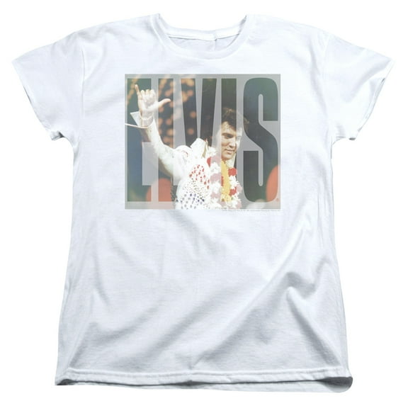 Trevco ELV821-WT-4 Elvis Presley & Aloha Knockout Short Sleeve Womens T-Shirt, White - Extra Large