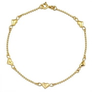 Bling Jewelry Womens Multi Puff Hearts Charm Anklet Ankle Bracelet Beaded 14K Gold Vermeil Silver 9"