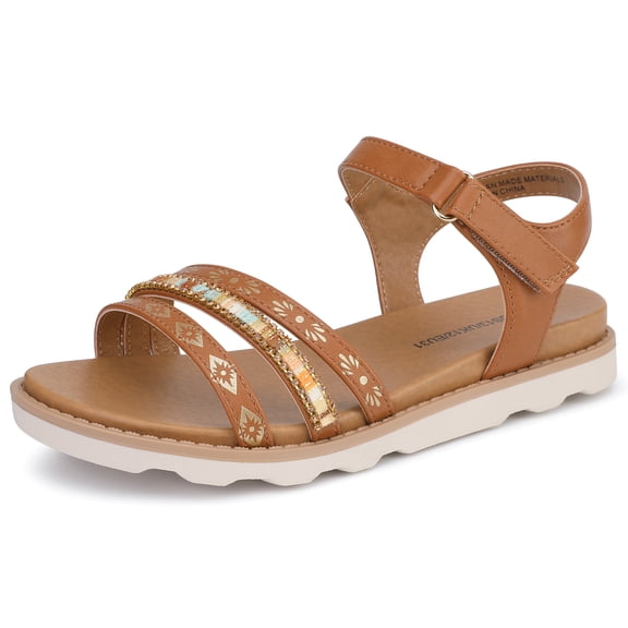 BIGWOW Girls Sandals Open Toe Cute Dress Sandals Summer Strappy Sandals Brown 1 Big Kid