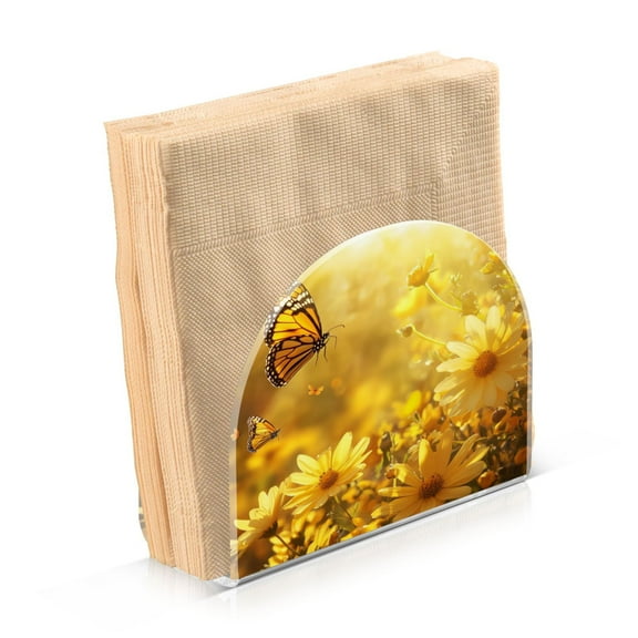 Standing Dining Table Napkin Holder, Napkin Holder for Table Kitchen Acrylic Paper Tissue Organization, Yellow Flowers and Butterfly