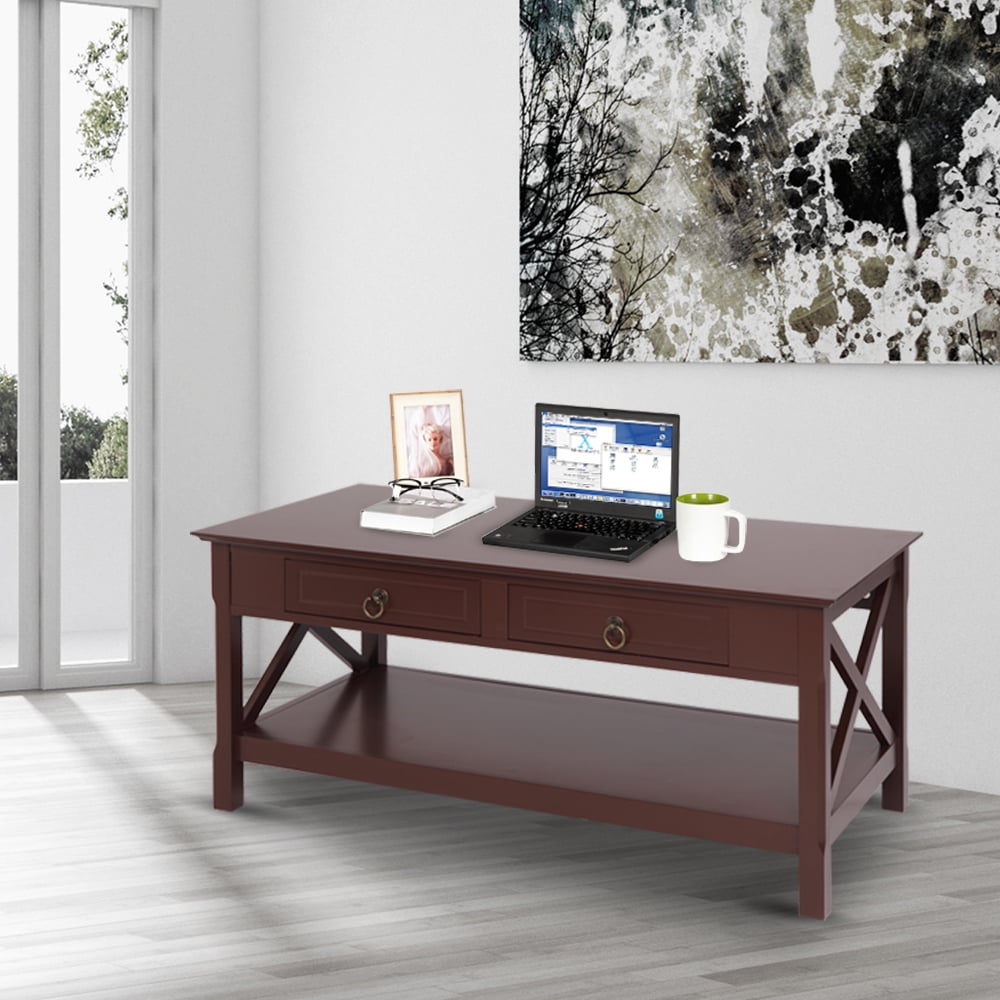 Private Jungle FCH Simple Two-Pull Solid Wood Coffee Table With Two Sides Crossed-Brown Private Jungle FCH Simple Two-Pull Solid Wood Coffee Table With Two Sides Crossed-Brown