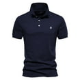 thumbnail image 2 of WREESH Men's Lapel Collar Button Henley T-Shirts Solid Color Short-Sleeved Fashionable Tops Navy, 2 of 5