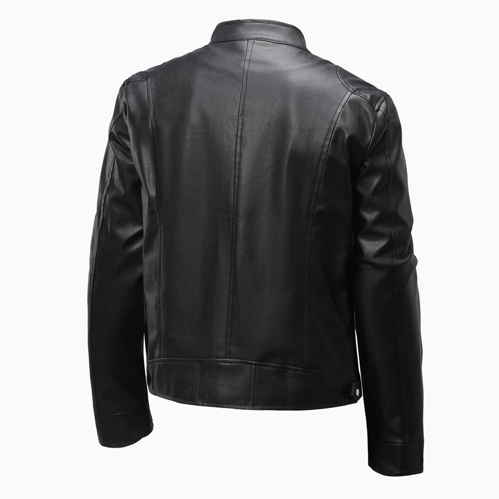 HAPIMO Leather Jacket Men's Casual Stand Collar Slim Leather Sleeve Flight Jacket Faux Leather Biker Jacket Black XXL