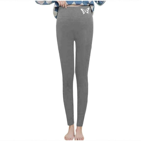 Fleece Lined Leggings Women Seamless High Waisted Yoga Pants Casual Tummy Control Bottom Slim-Fit Vintage Print Long Pant Running Workout Outfits Non See-Through Loungewear