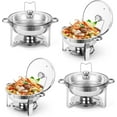 thumbnail image 1 of Twister.CK Réchaud de Buffet, Lot de 4, Ensembles de Réchauds Ronds en Acier Inoxydable 5 Qt et Réchauffe-Buffet pour Buffet avec Couvercle en Verre et Support de Couvercle, pour Fêtes, Événements, Mariage, Camping, Souper, Argent, 1 of 8