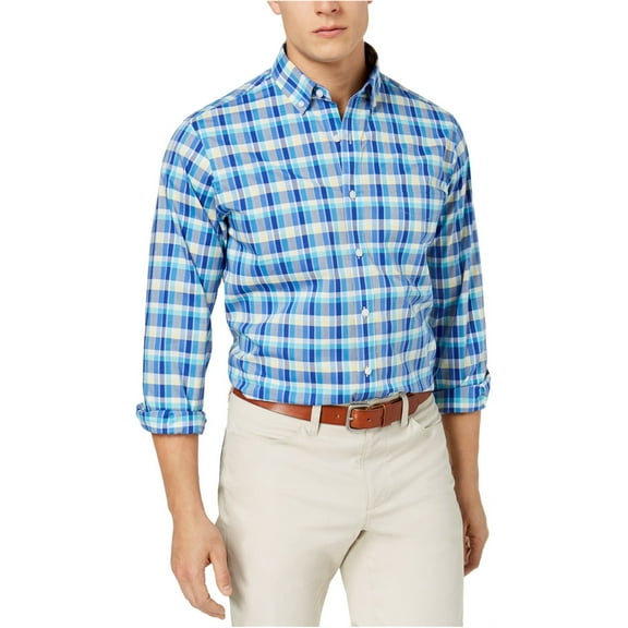 Club Room Mens Plaid Button Up Shirt, Blue, Small