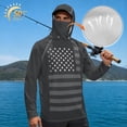 thumbnail image 3 of SEANATIVE Men's Summer Fishing Hoodie Top Long Sleeve UV Protection Hooded Fishing Shirt with Mesh Face Mask, Hiking Running T-Shirt Cooling Outdoor Wear, M, American Flag Gray, 3 of 7