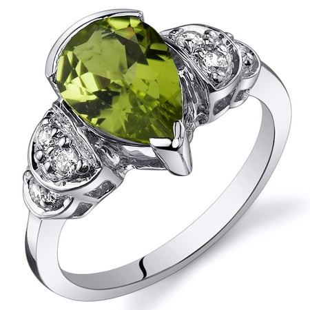 Peora 1.75 Ct Peridot Engagement Ring in Rhodium-Plated Sterling Silver