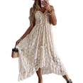 thumbnail image 2 of Vestido Largo Vestido largo bohemio de encaje para mujer Vestido suelto de verano con hombros descubiertos (Beige S) Cgtredaw Para estrenar, 2 of 6