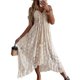 thumbnail image 2 of Vestido Largo Vestido largo bohemio de encaje para mujer Vestido suelto de verano con hombros descubiertos (Beige XXL) Cgtredaw Para estrenar, 2 of 6