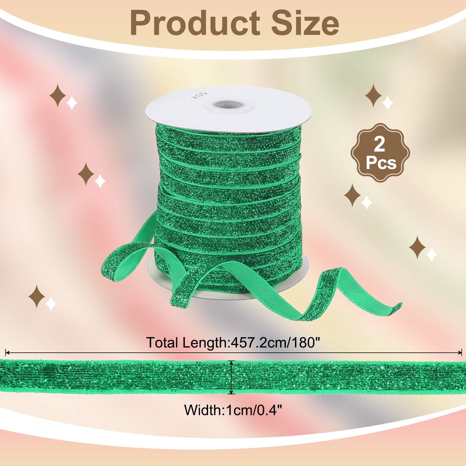 Uxcell Glitter Velvet Ribbon, Sparkly Fabric Metallic Ribbons Gift Wrapping Roll for Crafts Hair Bow Wreaths Decoration Grass Green