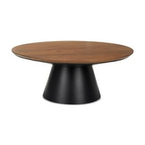 HomeRoots 597053 40 in. Brown & Black Solid Wood & Iron Round Pedestal Coffee Table