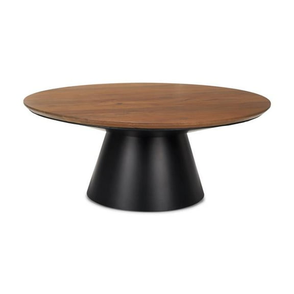 HomeRoots 597053 40 in. Brown & Black Solid Wood & Iron Round Pedestal Coffee Table